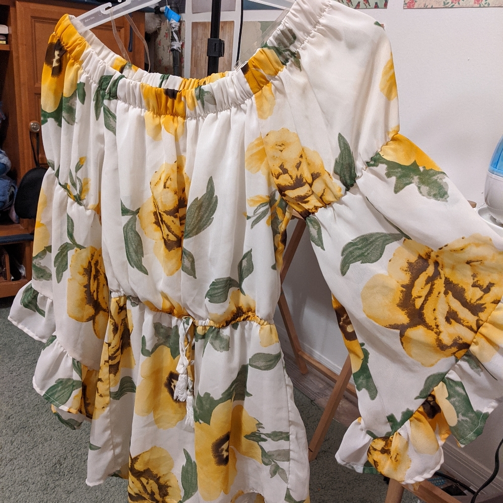 Yellow Flower Drill Romper